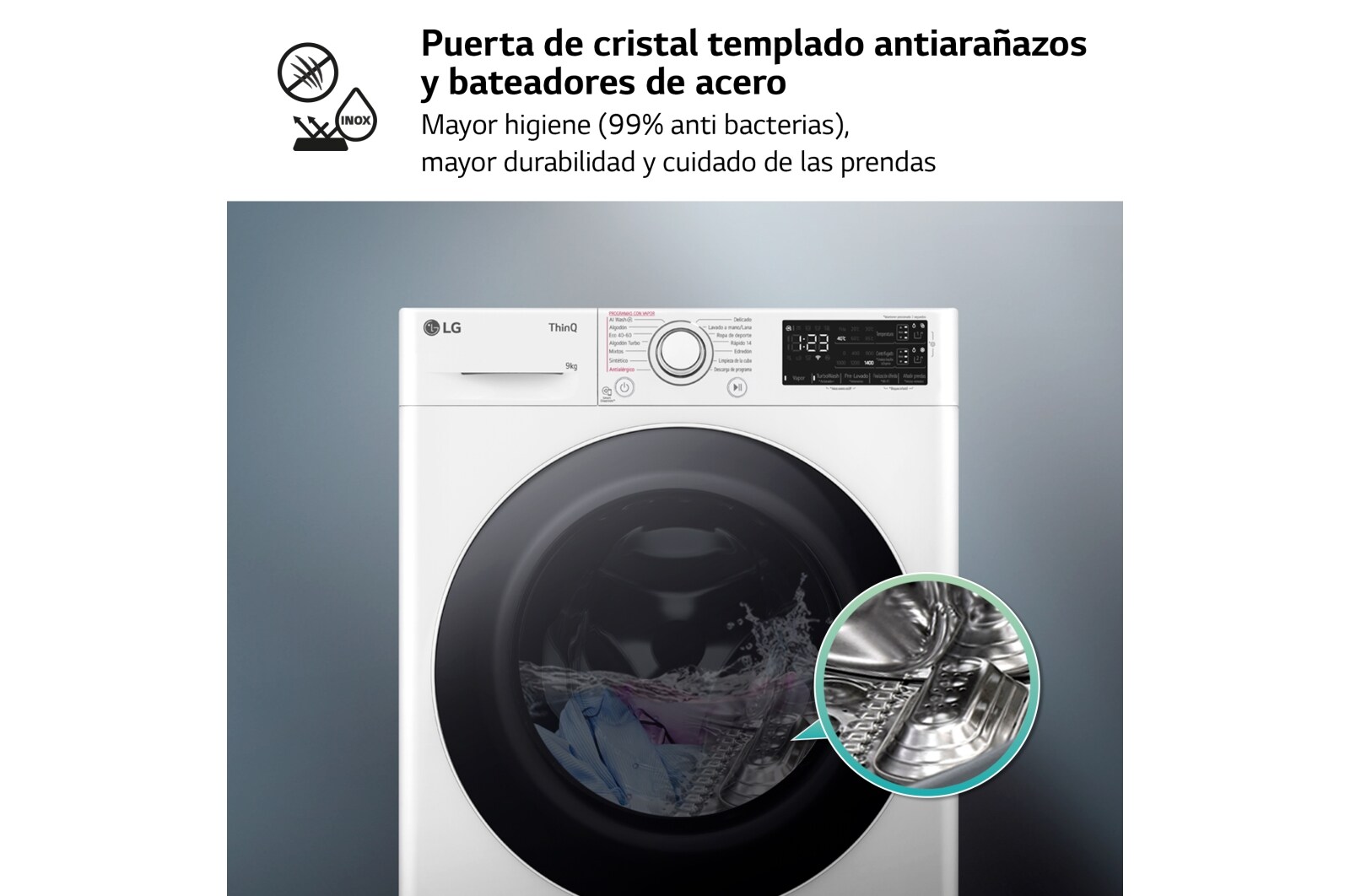 LG Outlet Lavadora inteligente AI Direct Drive. Vapor, Autodosificación, 9kg , 1400rpm Un 10% más eficiente que A, Serie 550, F4WR5509A0W.OUTLET