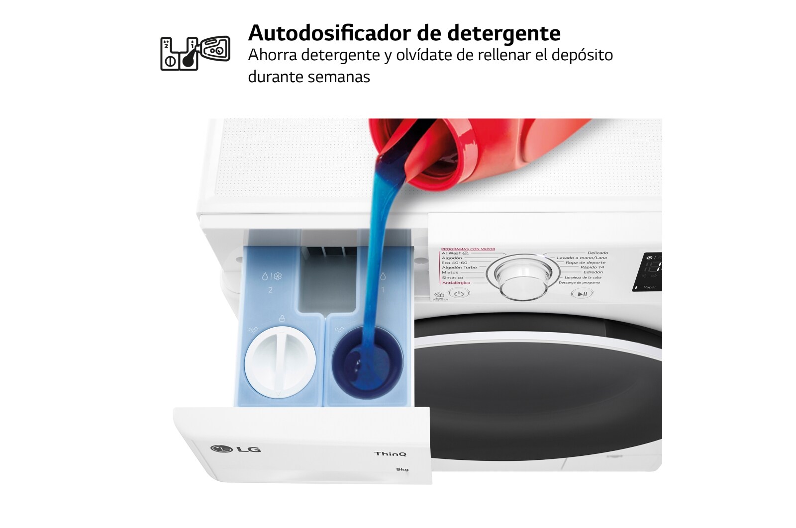 LG Outlet Lavadora inteligente AI Direct Drive. Vapor, Autodosificación, 9kg , 1400rpm Un 10% más eficiente que A, Serie 550, F4WR5509A0W.OUTLET