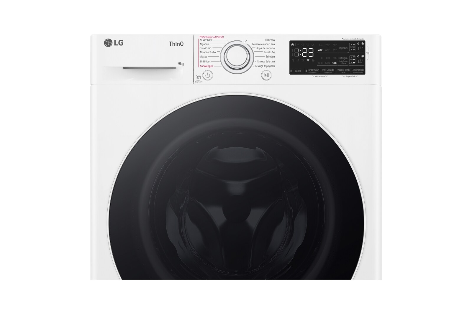 LG Outlet Lavadora inteligente AI Direct Drive. Vapor, Autodosificación, 9kg , 1400rpm Un 10% más eficiente que A, Serie 550, F4WR5509A0W.OUTLET
