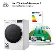 LG Outlet Lavadora inteligente AI Direct Drive. Vapor, Autodosificación, 9kg , 1400rpm Un 10% más eficiente que A, Serie 550, F4WR5509A0W.OUTLET