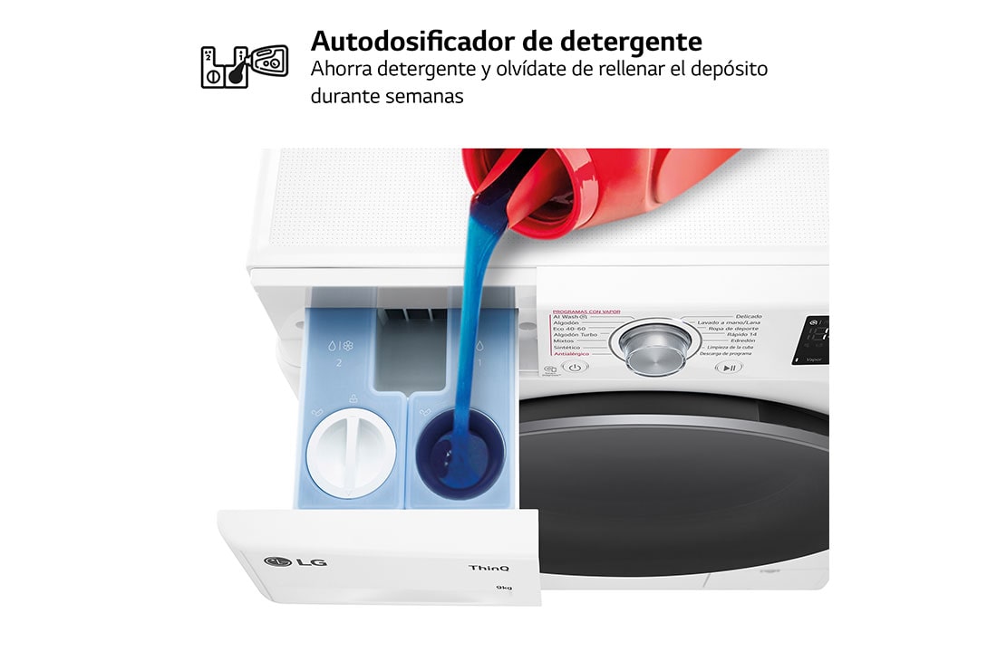 LG Lavadora inteligente AI Direct Drive. Vapor, Autodosificación, 9kg , 1400rpm Un 10% más eficiente que A, Serie 550, F4WR5509A1W