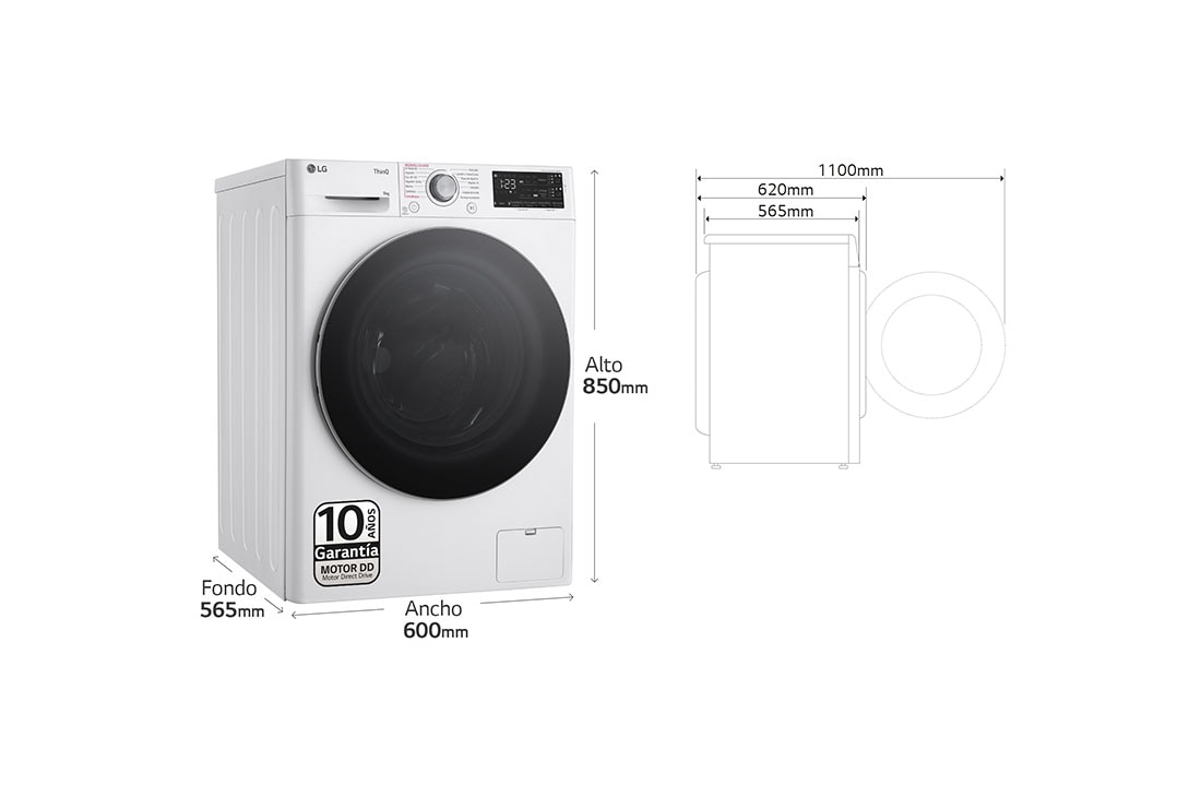 LG Lavadora inteligente AI Direct Drive. Vapor, Autodosificación, 9kg , 1400rpm Un 10% más eficiente que A, Serie 550, F4WR5509A1W