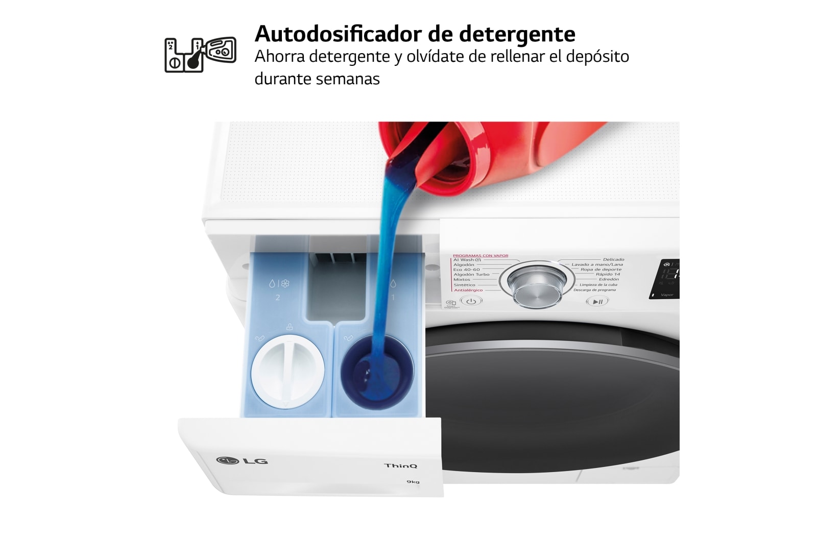 LG Lavadora inteligente AI Direct Drive. Vapor, Autodosificación, 9kg , 1400rpm Un 10% más eficiente que A, Serie 550, F4WR5509A1W