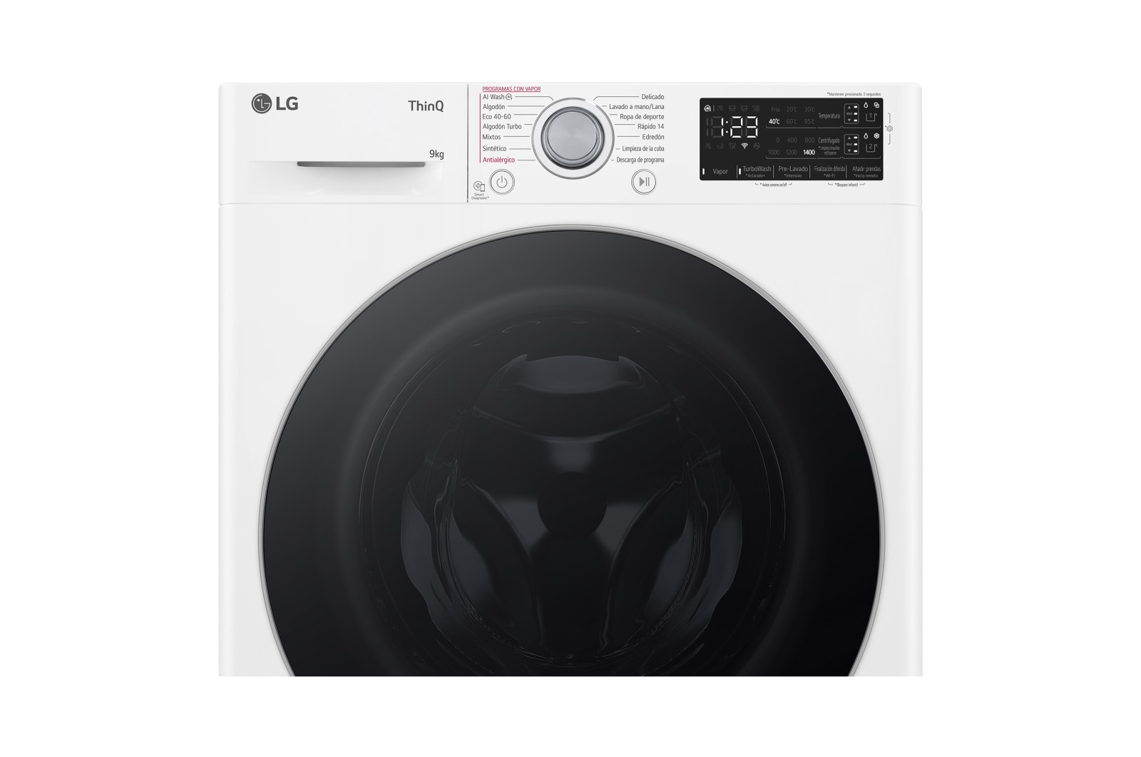 LG Lavadora inteligente AI Direct Drive. Vapor, Autodosificación, 9kg , 1400rpm Un 10% más eficiente que A, Serie 550, F4WR5509A1W