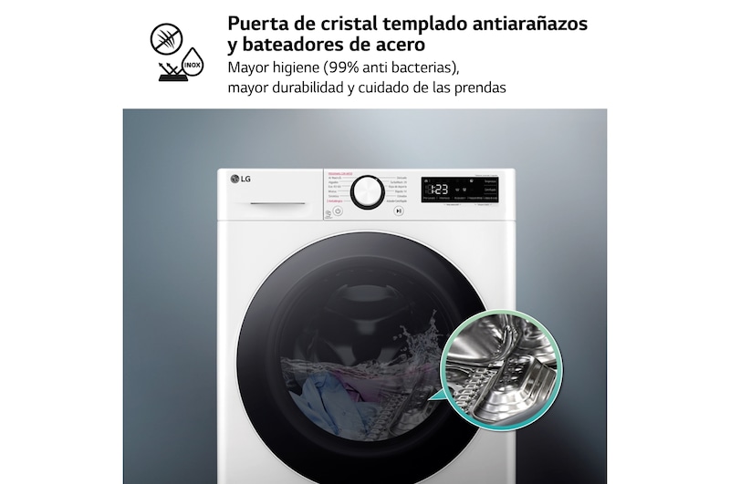 LG Lavadora inteligente AI Direct Drive. TurboWash 360º, Vapor, 9kg , 1400rpm Un 10% más eficiente que A, Serie 600, F4WR6009A0W.OBSEXC