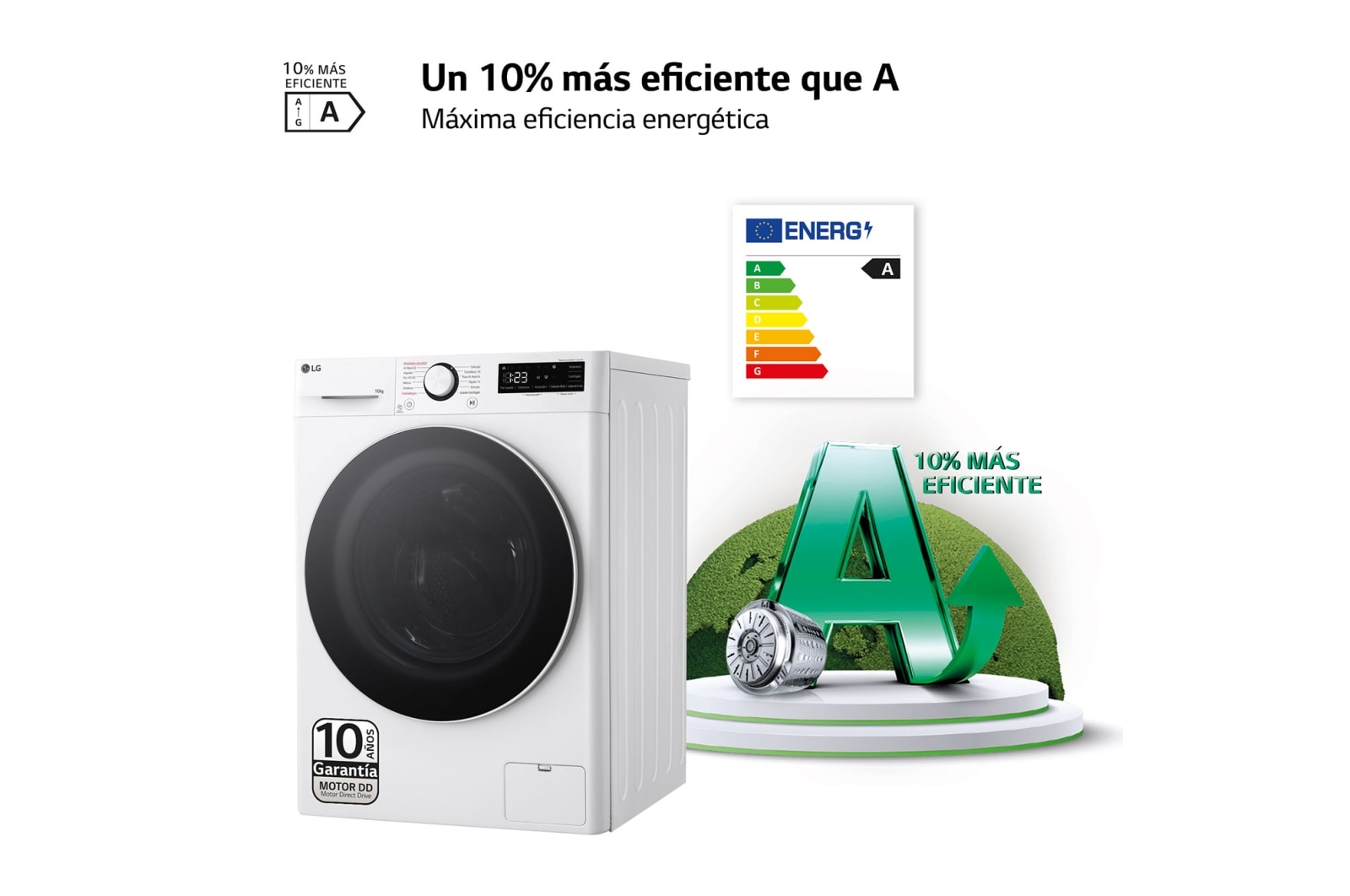 LG Lavadora inteligente AI Direct Drive. TurboWash 360º, Vapor,  10kg ,  1400rpm Un 10% más eficiente que A, Serie 600 , F4WR6010A0W