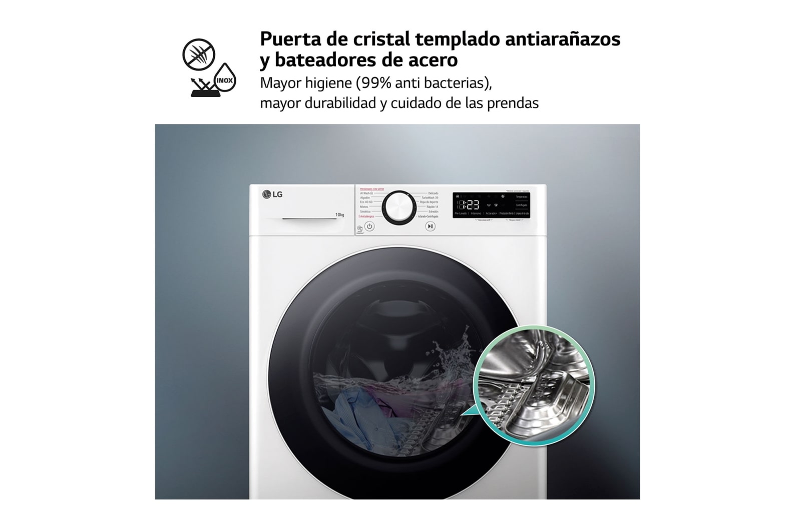 LG Lavadora inteligente AI Direct Drive. TurboWash 360º, Vapor,  10kg ,  1400rpm Un 10% más eficiente que A, Serie 600 , F4WR6010A0W