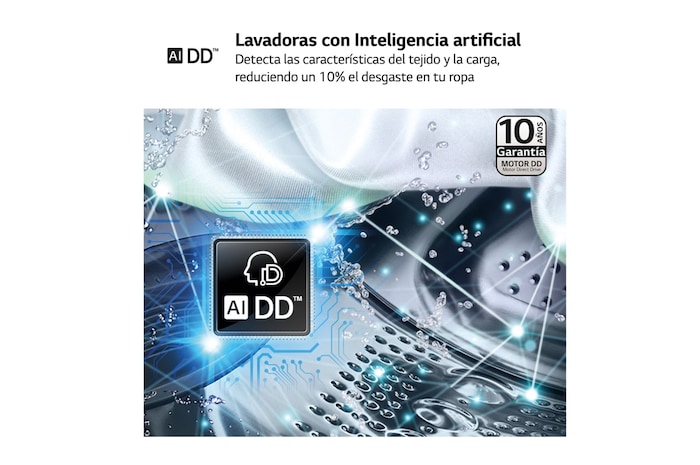 LG Lavadora inteligente AI Direct Drive. TurboWash 360º, Vapor, 10kg , 1400rpm Un 10% más eficiente que A, Serie 600 , F4WR6010A0W