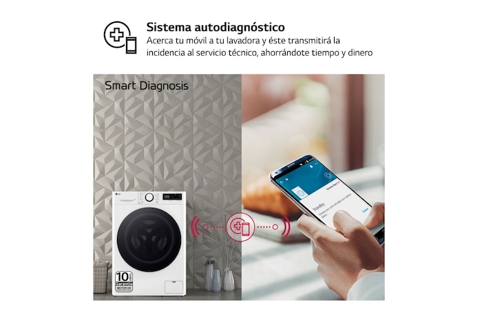 LG Lavadora inteligente AI Direct Drive. TurboWash 360º, Vapor, 10kg , 1400rpm Un 10% más eficiente que A, Serie 600 , F4WR6010A0W