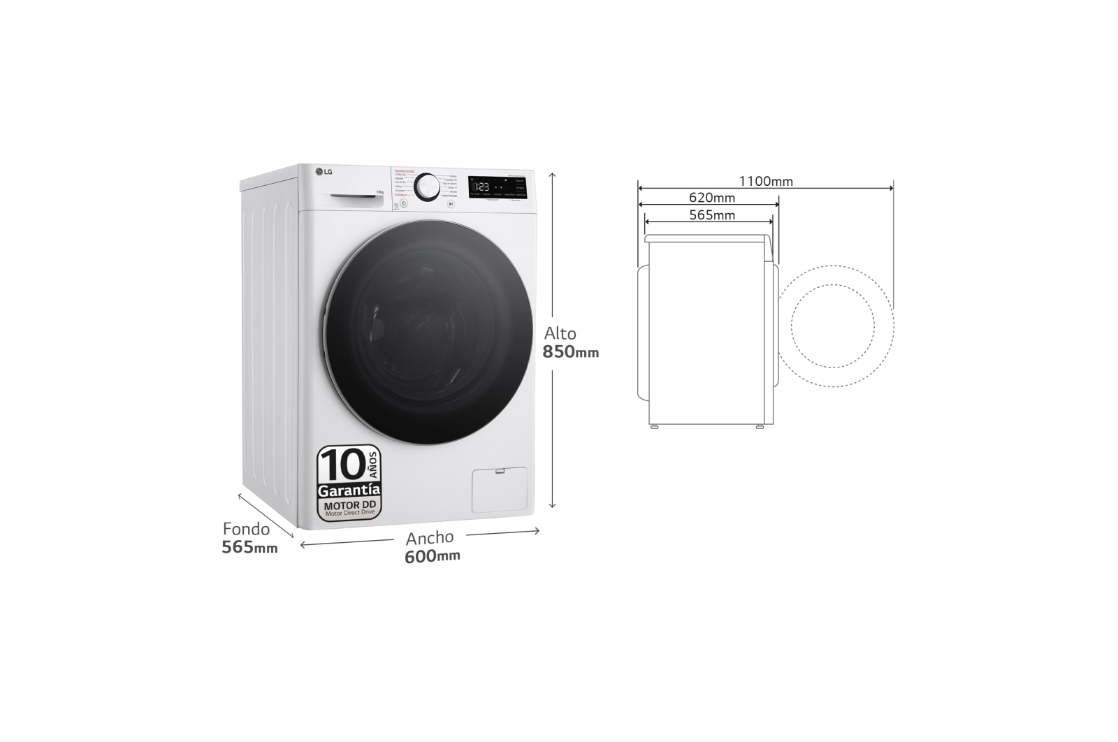 LG Lavadora inteligente AI Direct Drive. TurboWash 360º, Vapor,  10kg ,  1400rpm Un 10% más eficiente que A, Serie 600, F4WR6010A1W
