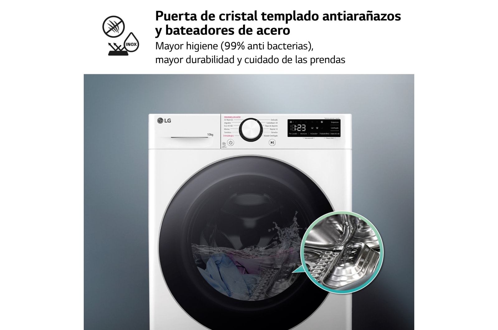 LG Lavadora inteligente AI Direct Drive. TurboWash 360º, Vapor,  10kg ,  1400rpm Un 10% más eficiente que A, Serie 600, F4WR6010A1W