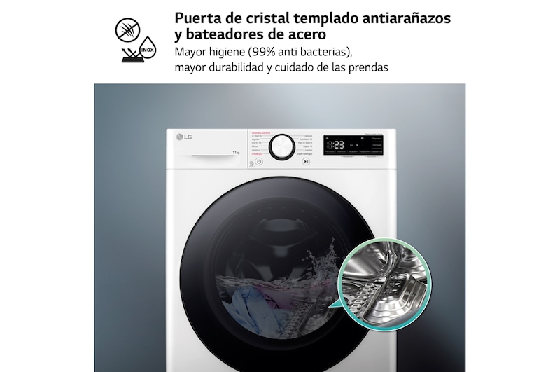 LG Lavadora inteligente AI Direct Drive. TurboWash 360º, Vapor,  11kg ,  1400rpm Un 10% más eficiente que A, Serie 600, F4WR6011AGW