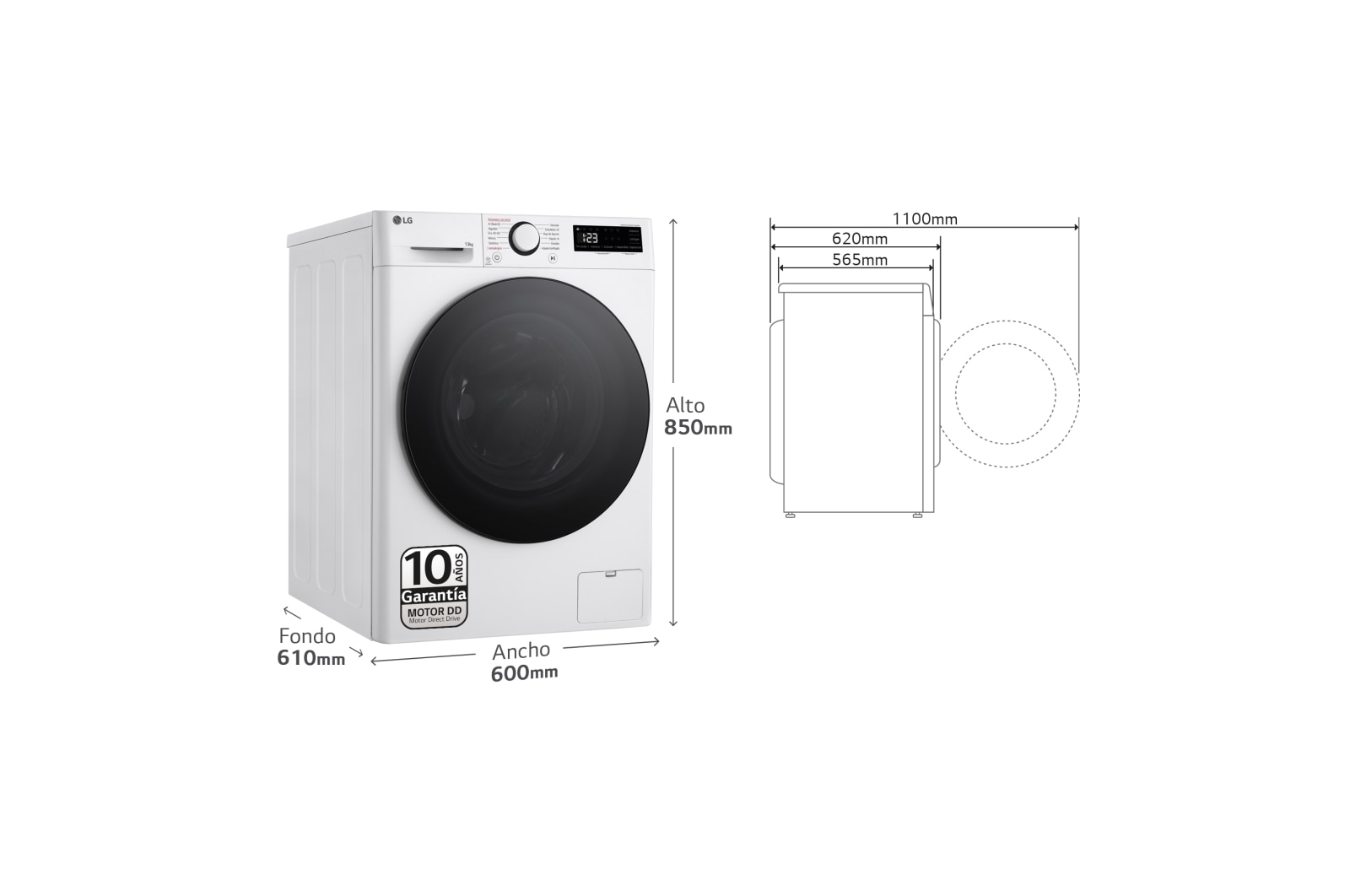 LG Outlet Lavadora inteligente AI Direct Drive. TurboWash 360º, Vapor, 13kg , 1400rpm Un 20% más eficiente que A, Serie 600, F4WR6013AGW.OUTLET