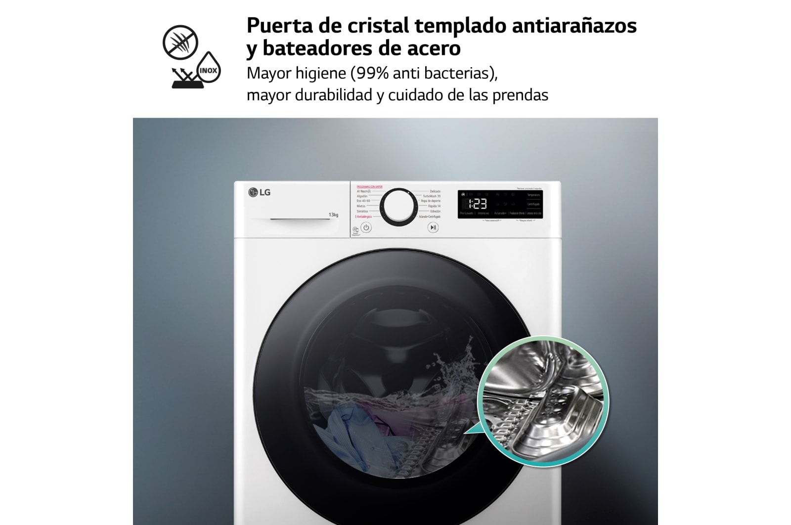 LG Outlet Lavadora inteligente AI Direct Drive. TurboWash 360º, Vapor, 13kg , 1400rpm Un 20% más eficiente que A, Serie 600, F4WR6013AGW.OUTLET