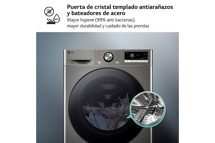 LG Lavadora inteligente AI Direct Drive. TurboWash 360º, Vapor+, 9kg , 1400rpm Un 10% más eficiente que A, Serie 700, F4WR7009AGS