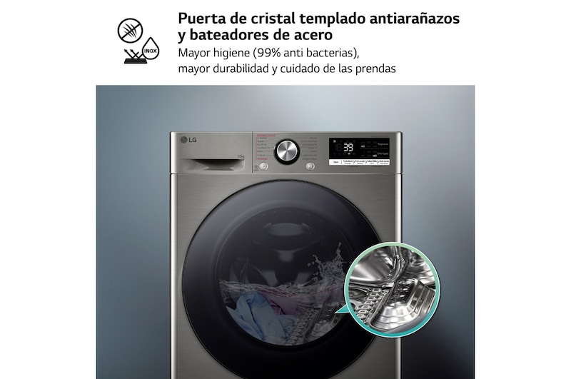 LG Lavadora inteligente AI Direct Drive. TurboWash 360º, Vapor+, 10kg , 1400rpm Un10% más eficiente que A, Serie 700, F4WR7010AGS