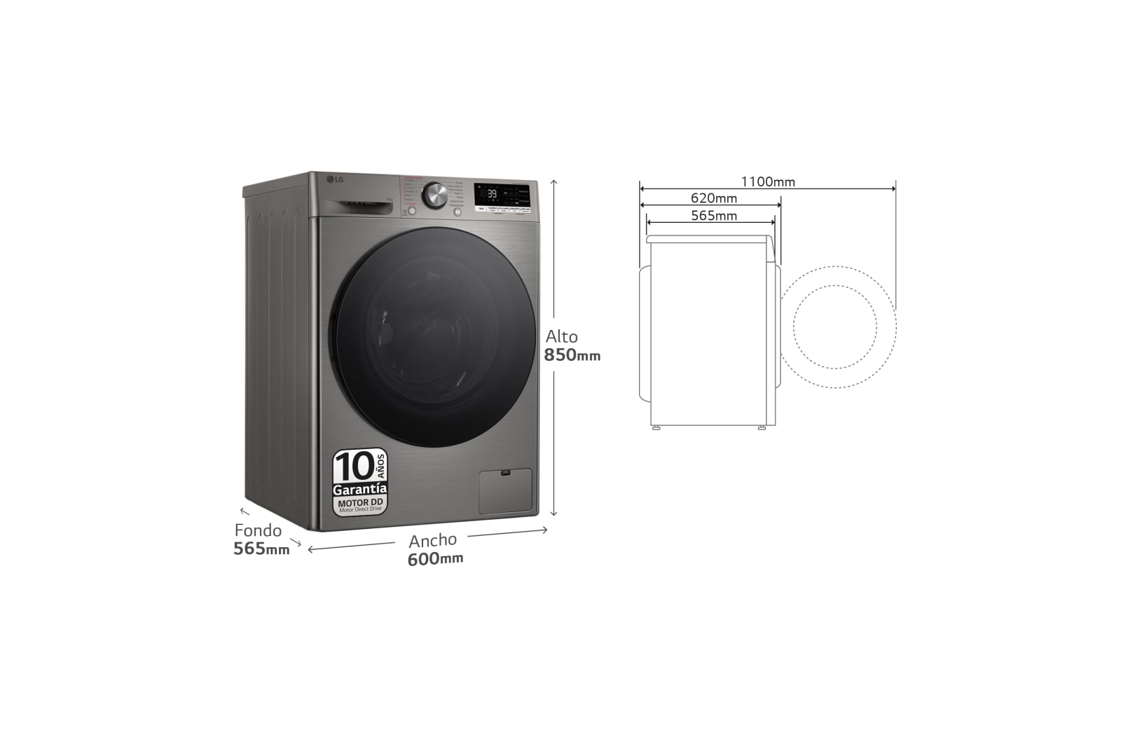 LG Lavadora inteligente AI Direct Drive. TurboWash 360º, Vapor+, 10kg , 1400rpm Un 10% más eficiente que A, Serie 700, WR7010AGS.OBSEXC