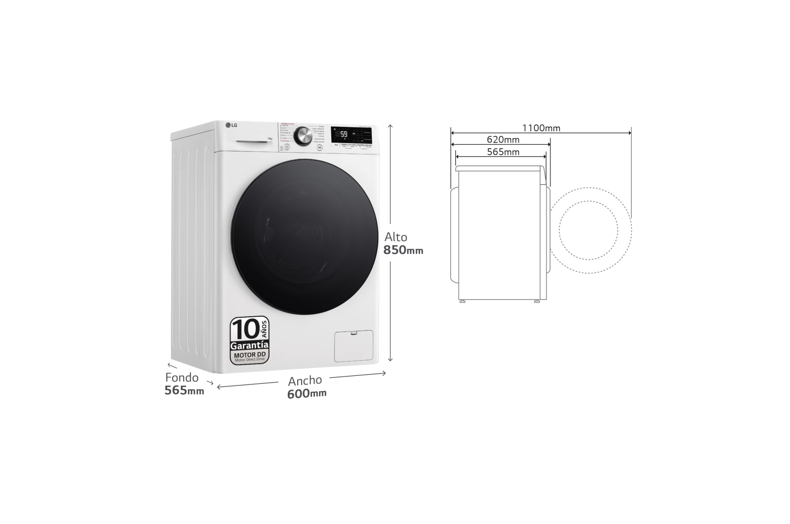 LG Lavadora 10kg ,  1400rpm  Un 10% más eficiente que A,   TurboWash 360º- Steam +, F4WR7010AGW