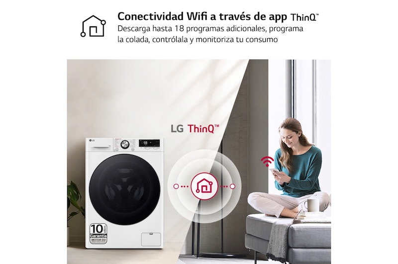 LG Lavadora 10kg ,  1400rpm  Un 10% más eficiente que A,   TurboWash 360º- Steam +, F4WR7010AGW