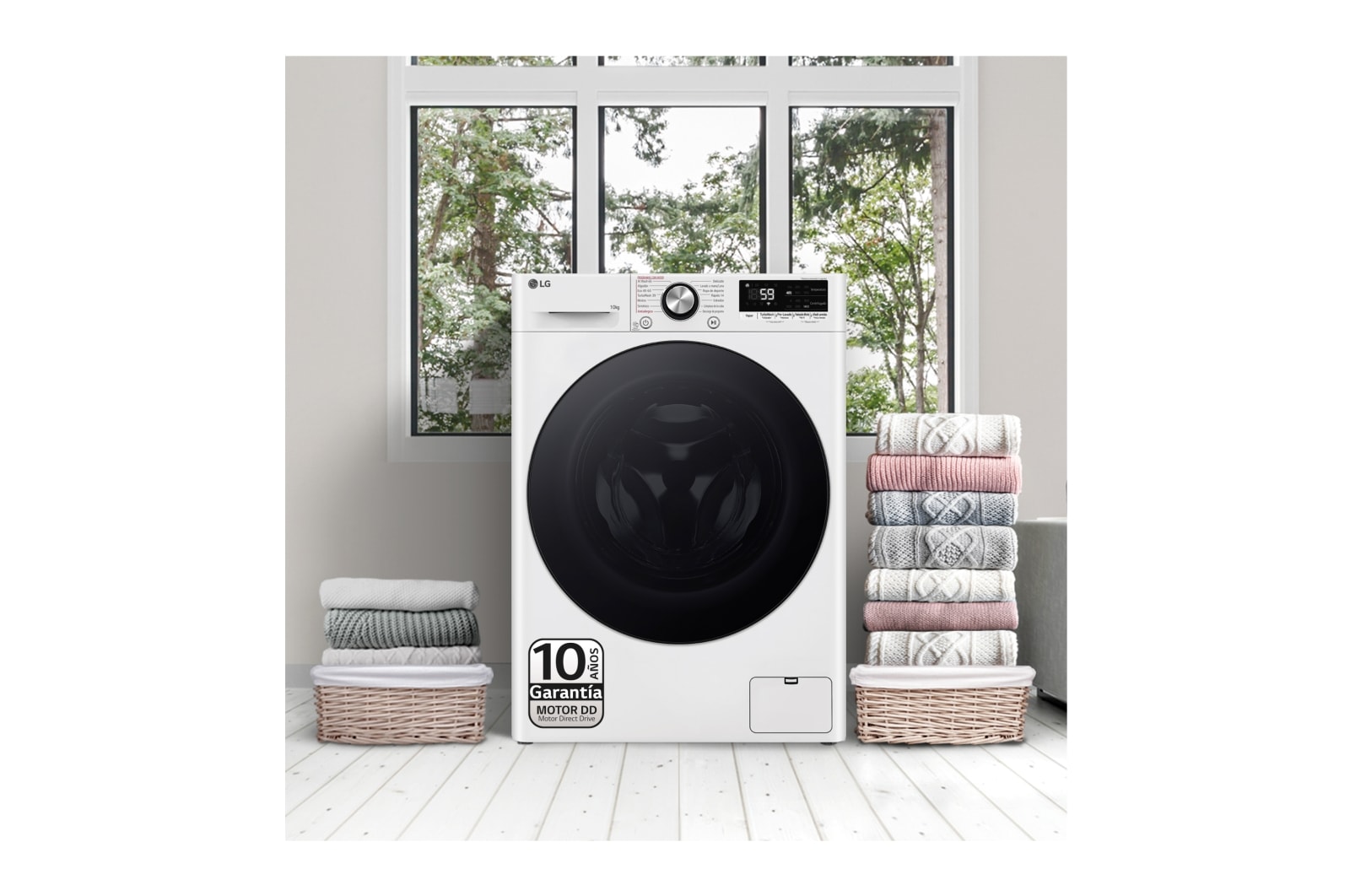 LG Lavadora 10kg ,  1400rpm  Un 10% más eficiente que A,   TurboWash 360º- Steam +, F4WR7010AGW