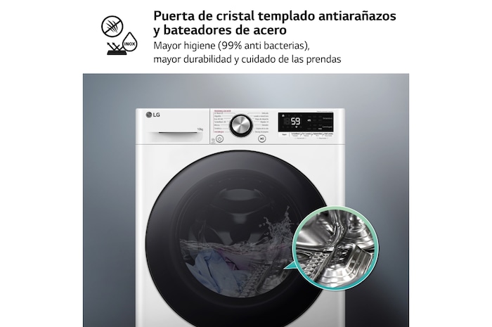LG Lavadora 10kg ,  1400rpm  Un 10% más eficiente que A,   TurboWash 360º- Steam +, F4WR7010AGW