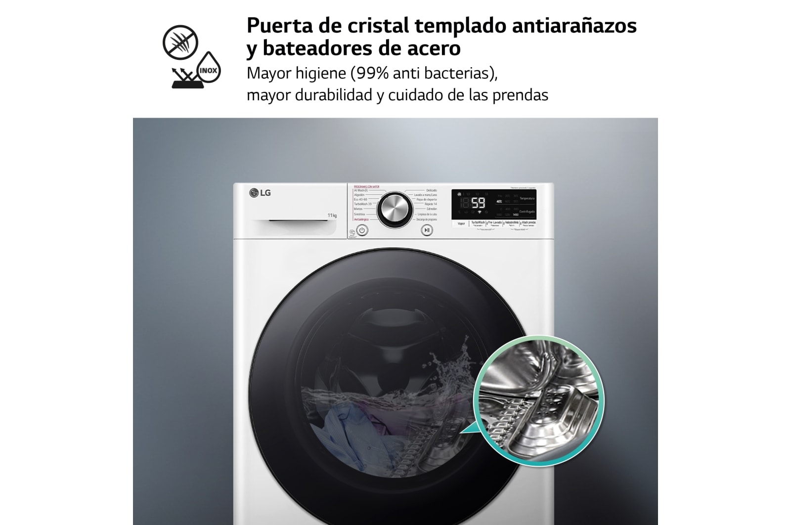 LG Outlet Lavadora inteligente AI Direct Drive. TurboWash 360º, Vapor+, 11kg , 1400rpm Un 10% más eficiente que A, Serie 700, F4WR7011AGW.OUTLET