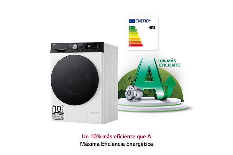 LG Lavadora 9kg 1400rpm , Un 10% más eficiente que A, TurboWash 360º- Dosificador automático detergente, F4WR7509AGH