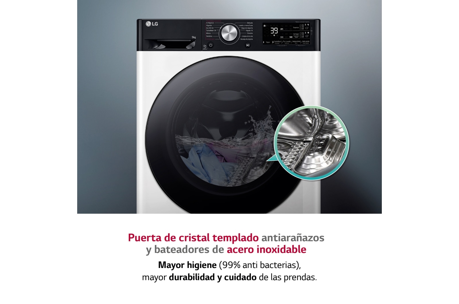 LG Outlet Lavadora 9kg 1400rpm , Un 10% más eficiente que A, TurboWash 360º- Dosificador automático detergente, F4WR7509AGH.OUTLET
