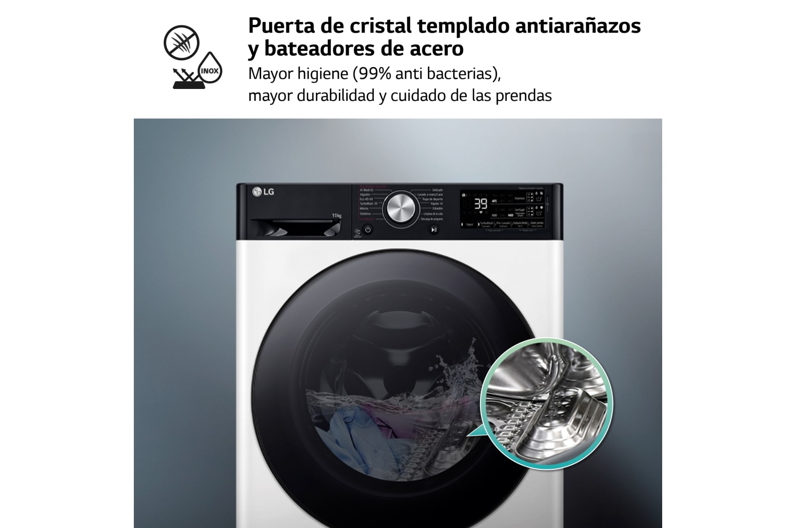 LG Outlet Lavadora inteligente AI Direct Drive. TurboWash 360º, Autodosificación, 10kg , 1400rpm Un 10% más eficiente que A, Serie 750, F4WR7510AGH.OUTLET