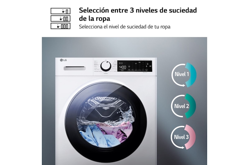 LG Lavadora | LG F4WT2009S3W, Inverter, 9kg, 1400rpm, Serie 100, Clasificación A, Blanca, F4WT2009S3W