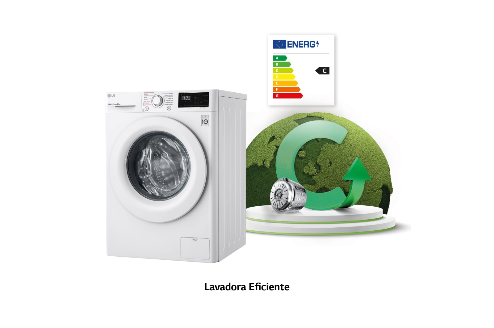 LG Lavadora inteligente AI Direct Drive 8kg, 1400rpm, Clasificación C, Blanca, Serie 300, F4WV3008S3W