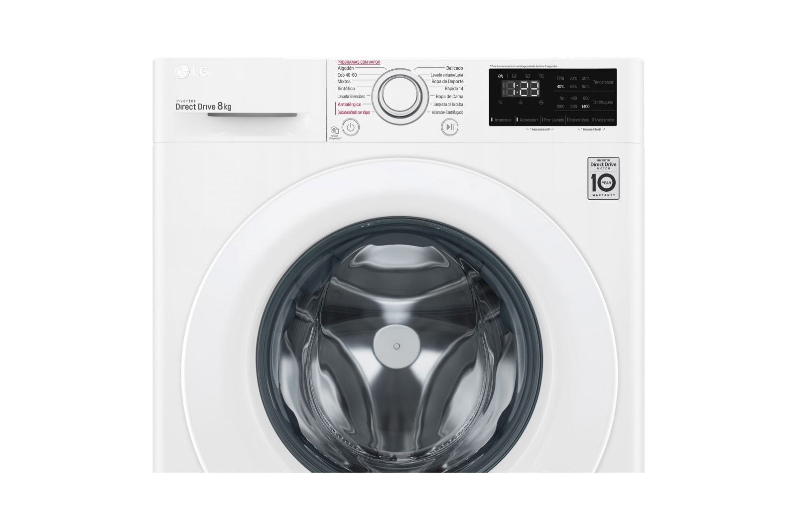 LG Lavadora inteligente AI Direct Drive 8kg, 1400rpm, Clasificación C, Blanca, Serie 300, F4WV3008S3W