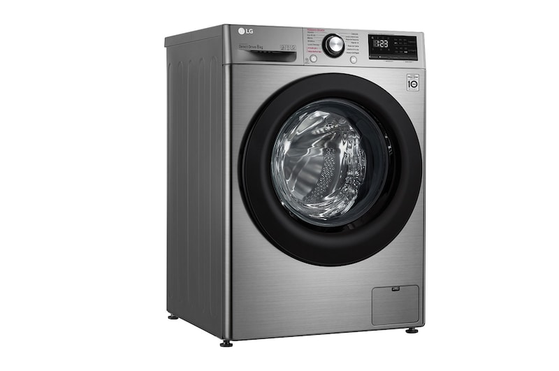 LG Lavadora inteligente AI Direct Drive 8kg, 1400rpm, Clasificación C,  Inox antihuellas, Serie 300, F4WV3008S6S