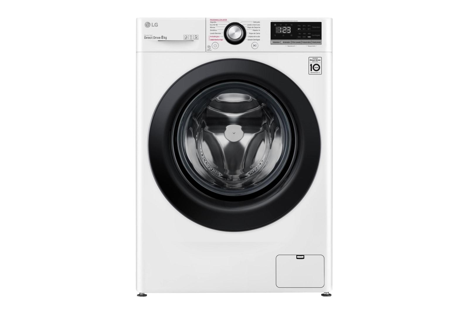 Vista frontal de  Lavadora inteligente AI Direct Drive 8kg, 1400rpm, Clasificación C, Blanca, Serie 300 F4WV3008S6W