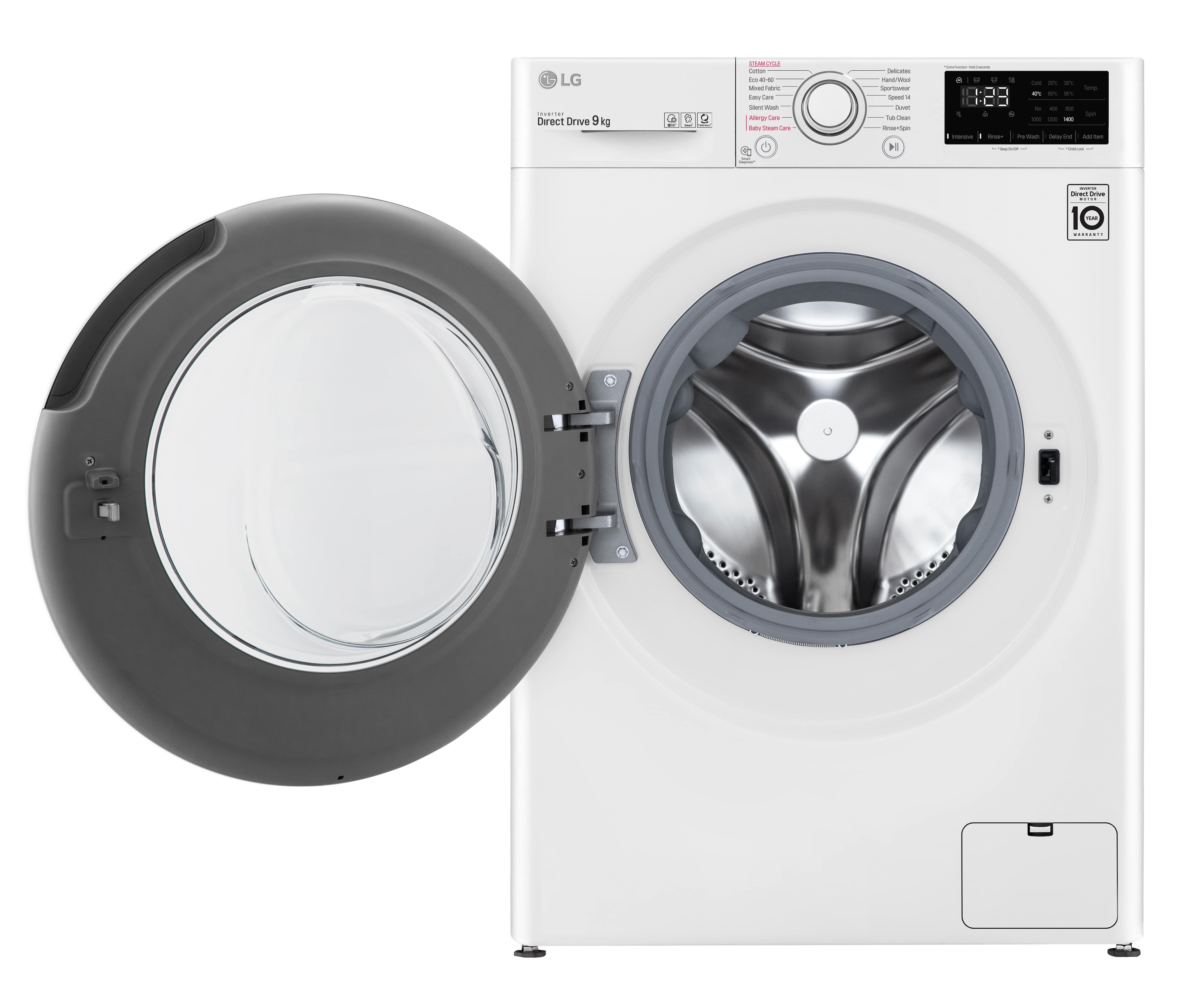 LG Lavadora inteligente AI Direct Drive 9kg, 1400rpm, Clasificación B, Blanca, Serie 300, F4WV3009S3W
