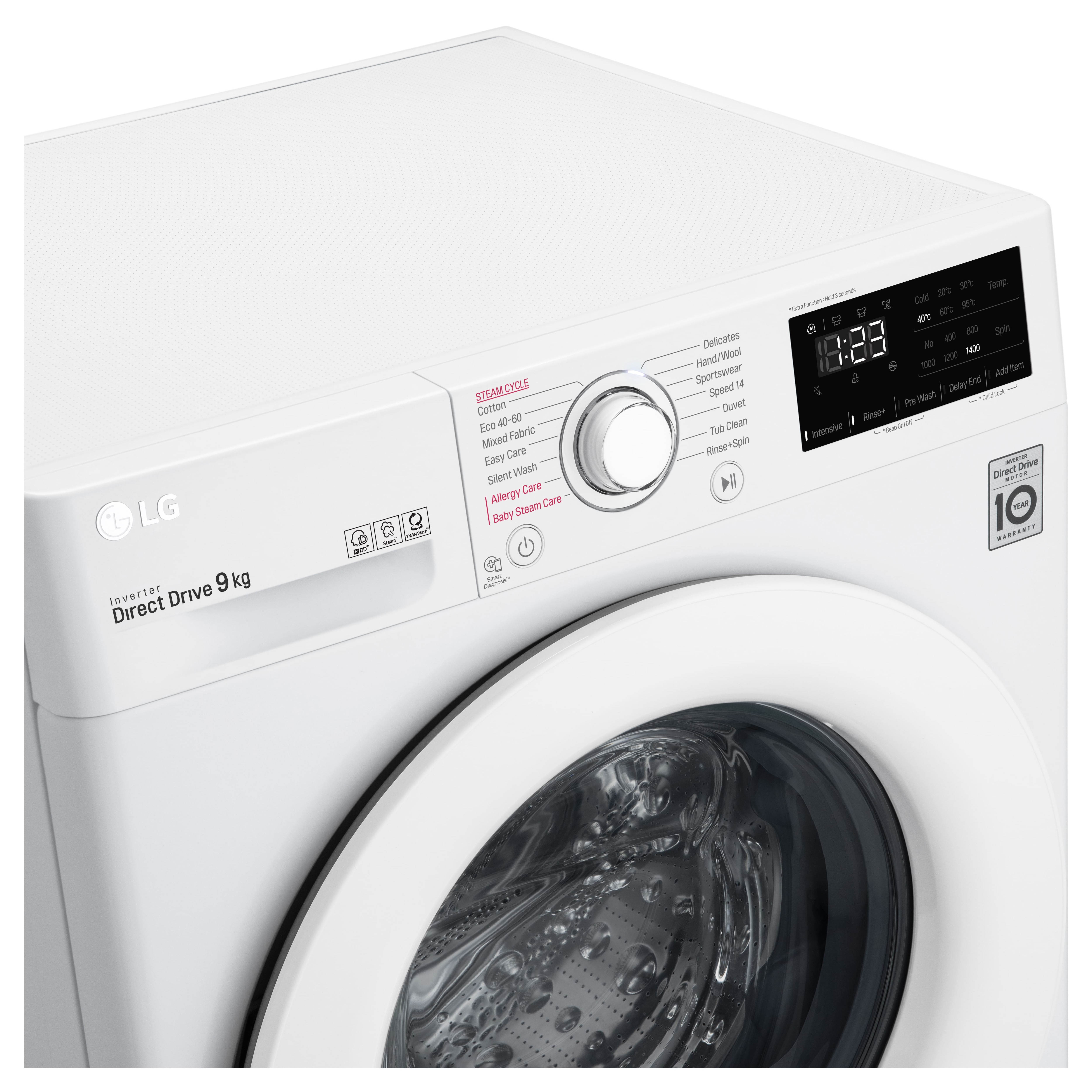 LG Lavadora inteligente AI Direct Drive 9kg, 1400rpm, Clasificación B, Blanca, Serie 300, F4WV3009S3W