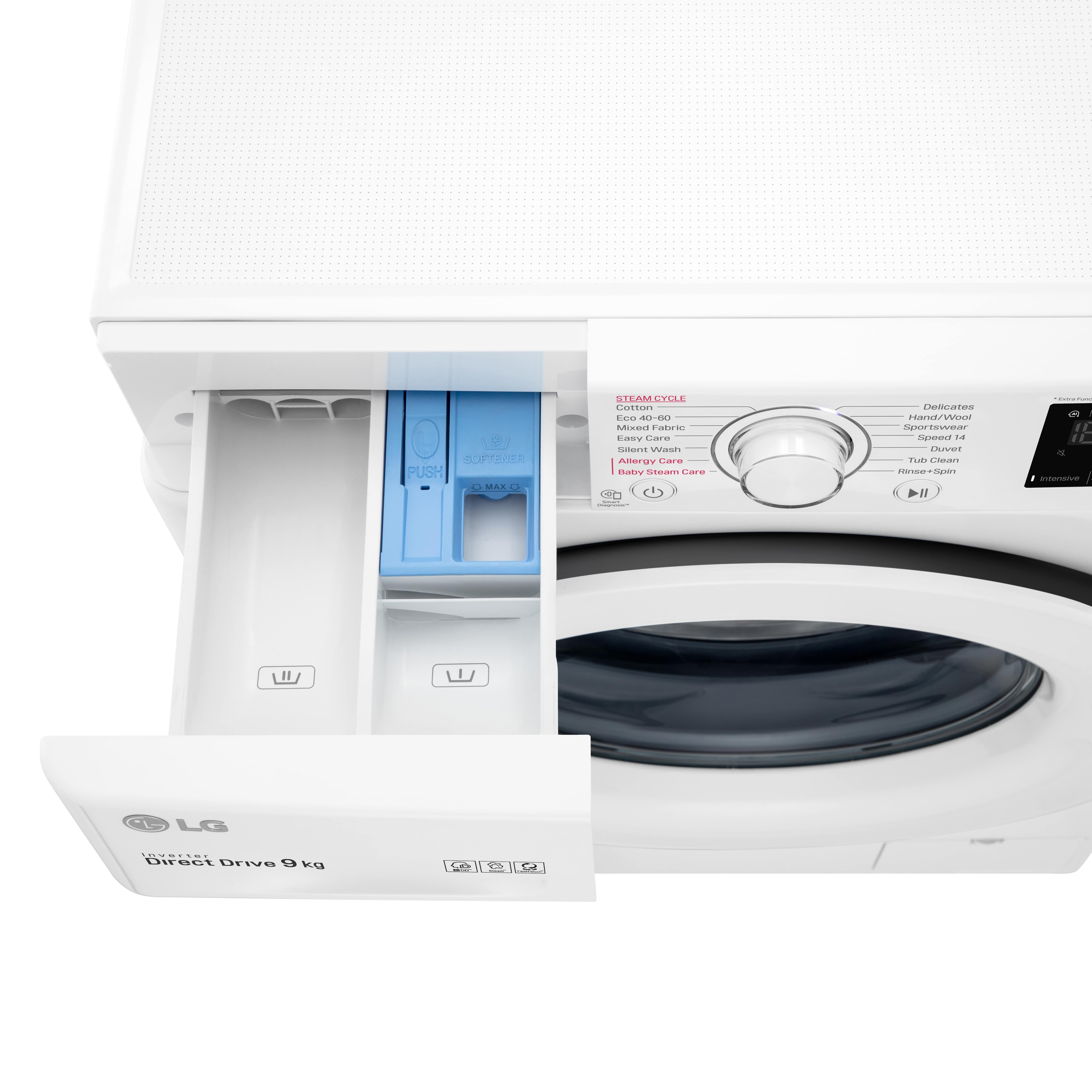 LG Lavadora inteligente AI Direct Drive 9kg, 1400rpm, Clasificación B, Blanca, Serie 300, F4WV3009S3W