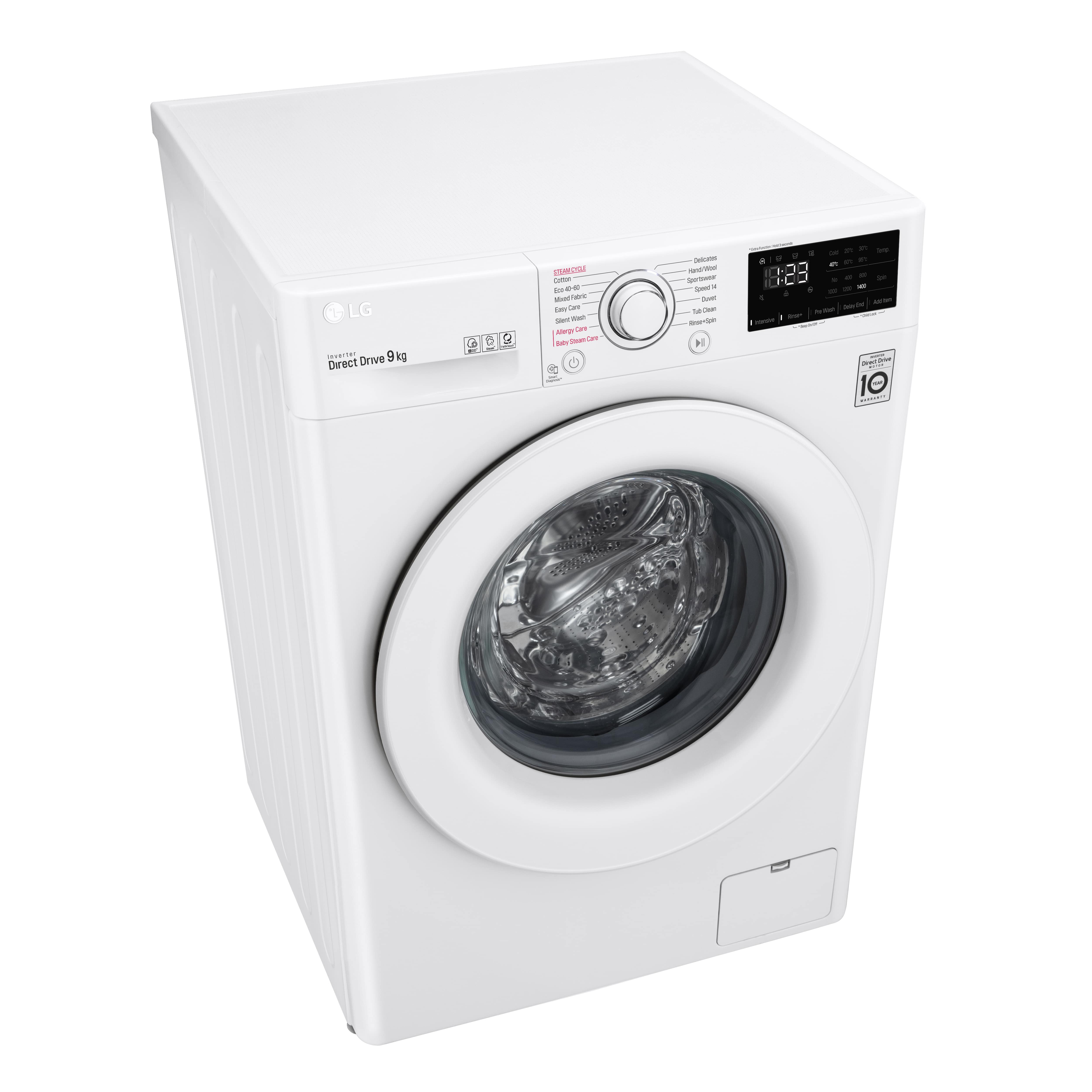 LG Lavadora inteligente AI Direct Drive 9kg, 1400rpm, Clasificación B, Blanca, Serie 300, F4WV3009S3W