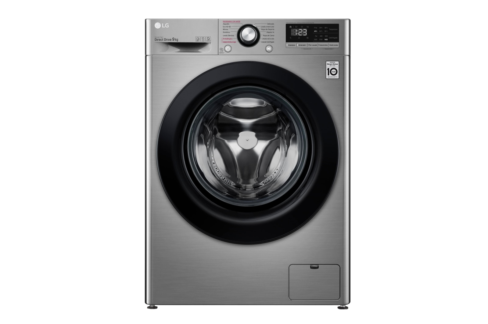 Vista frontal de Lavadora inteligente AI Direct Drive 9kg, 1400rpm, Clasificación B, Inox antihuellas, Serie 300 F4WV3009S6S