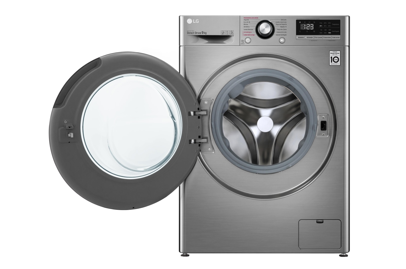 LG Lavadora inteligente AI Direct Drive 9kg, 1400rpm, Clasificación B, Inox antihuellas, Serie 300, F4WV3009S6S