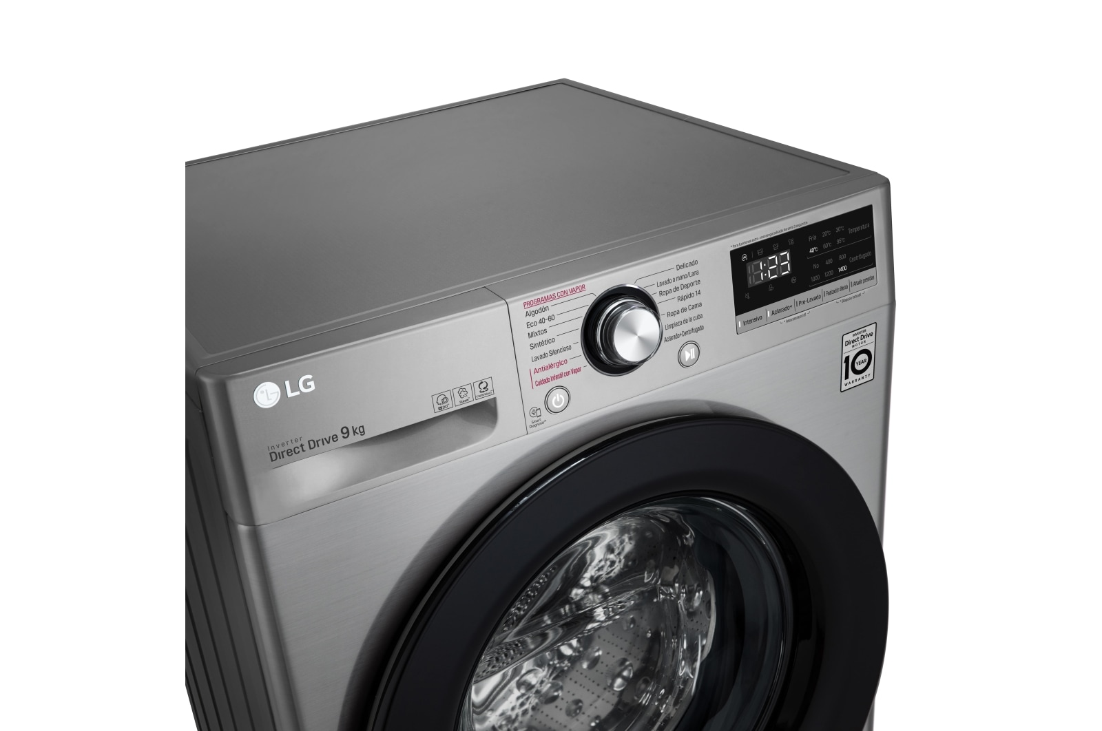 LG Lavadora inteligente AI Direct Drive 9kg, 1400rpm, Clasificación B, Inox antihuellas, Serie 300, F4WV3009S6S
