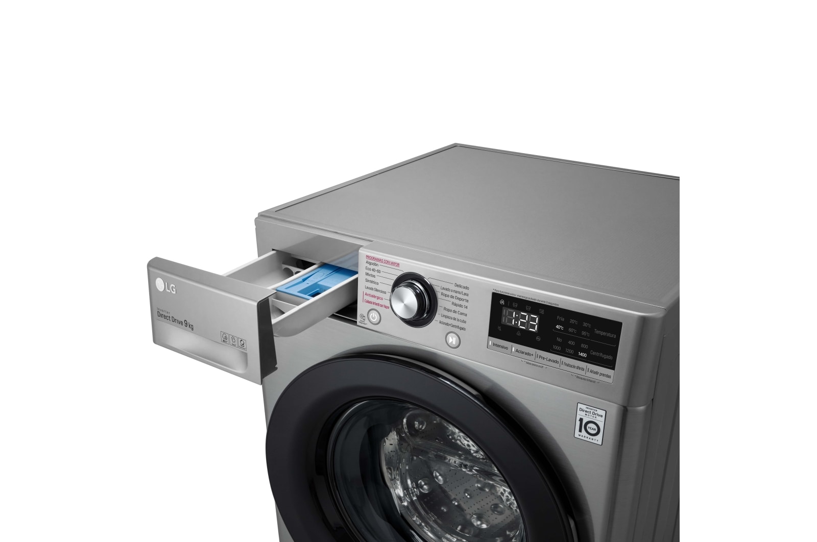 LG Lavadora inteligente AI Direct Drive 9kg, 1400rpm, Clasificación B, Inox antihuellas, Serie 300, F4WV3009S6S