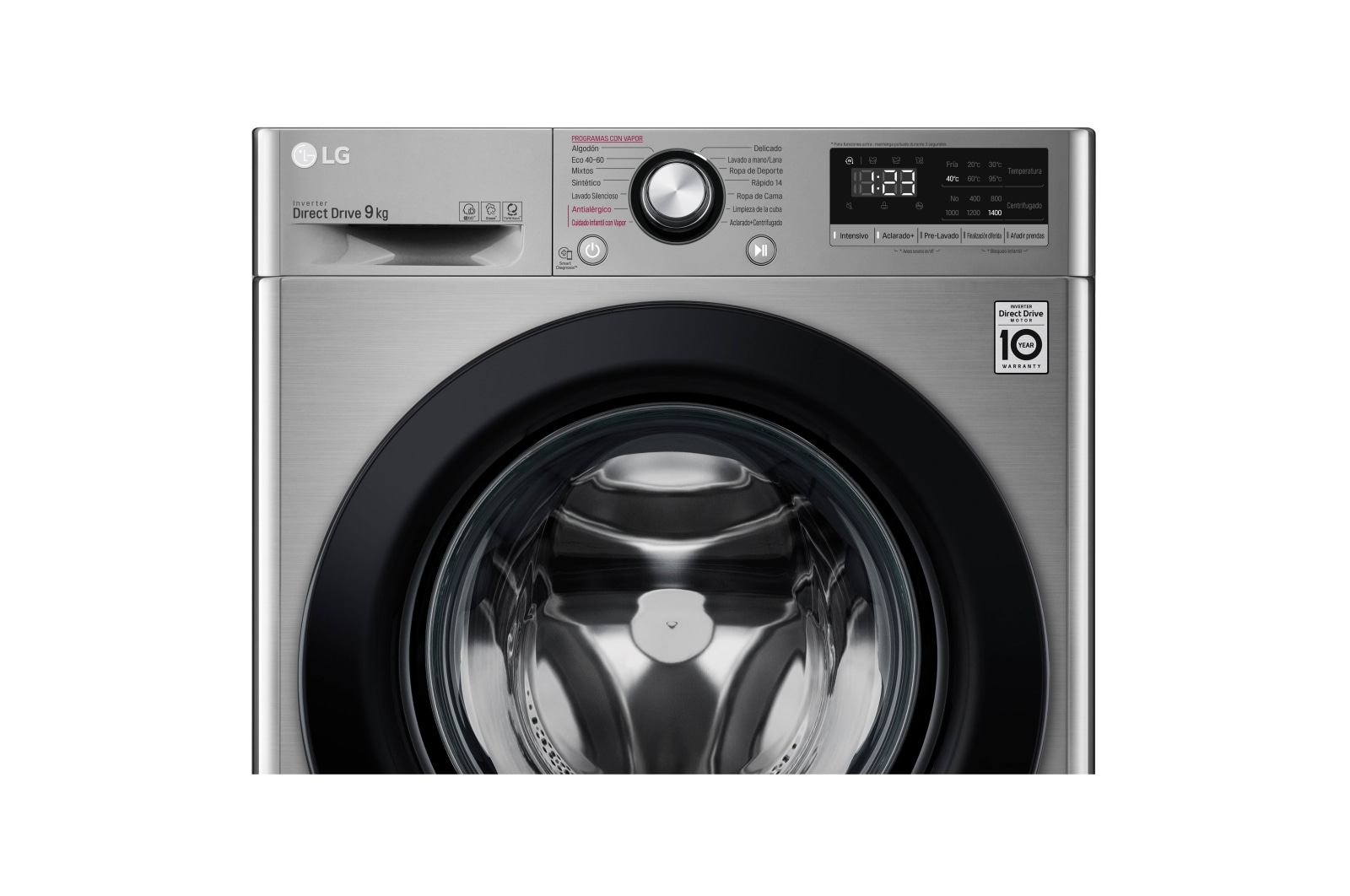 LG Lavadora inteligente AI Direct Drive 9kg, 1400rpm, Clasificación B, Inox antihuellas, Serie 300, F4WV3009S6S