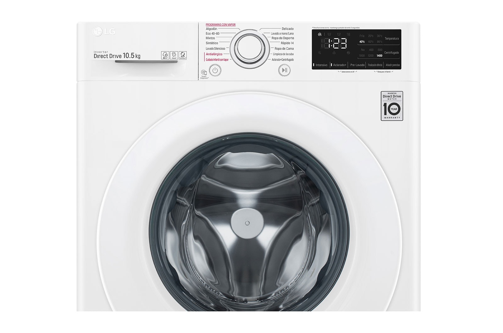 LG Lavadora inteligente AI Direct Drive 10,5kg, 1400rpm, Clasificación B, Blanca, Serie 300, F4WV3010S3W