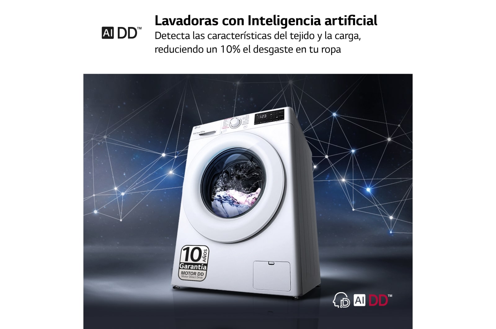 LG Lavadora inteligente AI Direct Drive 10,5kg, 1400rpm, Clasificación B, Blanca, Serie 300, F4WV3010S3W