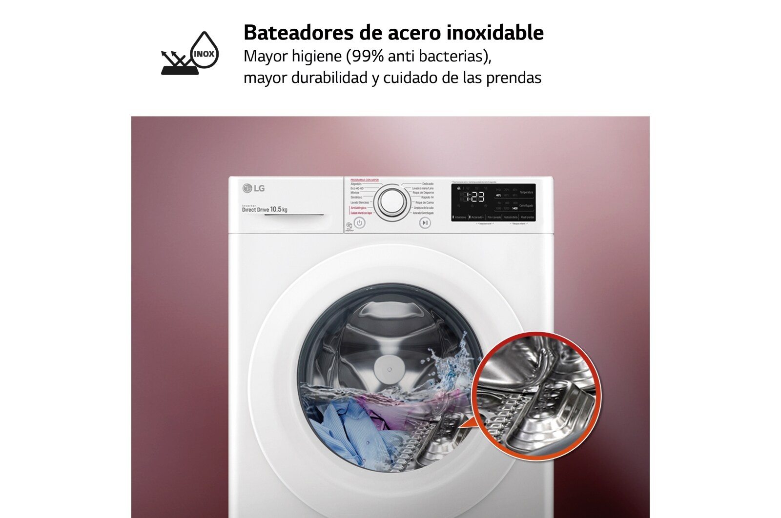 LG Lavadora inteligente AI Direct Drive 10,5kg, 1400rpm, Clasificación B, Blanca, Serie 300, F4WV3010S3W