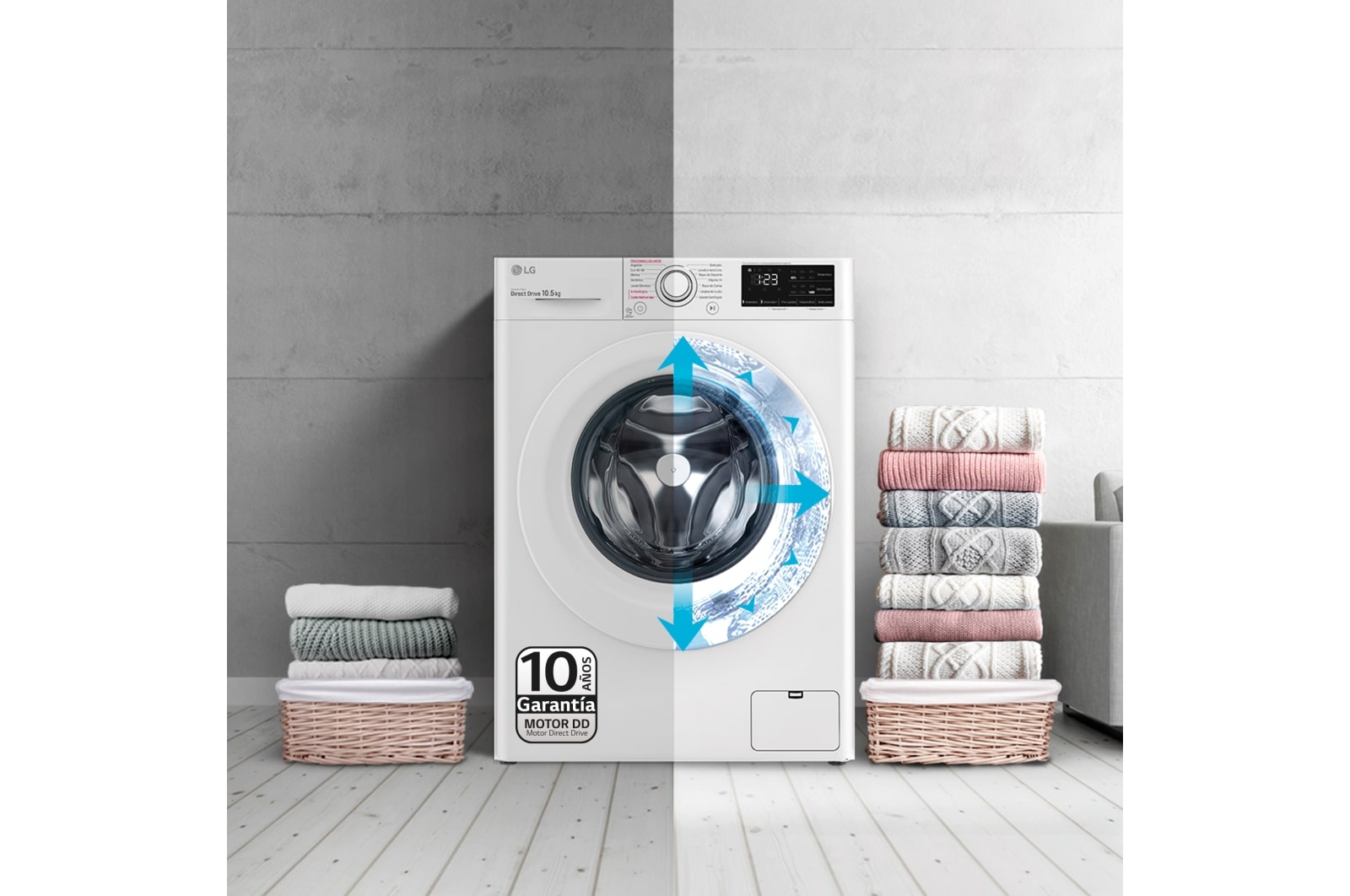 LG Lavadora inteligente AI Direct Drive 10,5kg, 1400rpm, Clasificación B, Blanca, Serie 300, F4WV3010S3W