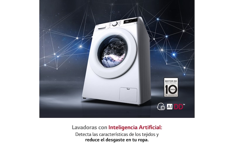 LG Lavadora inteligente AI Direct Drive<sup>TM</sup>, con Vapor, 10,5kg, 1400, Clasificación A Blanca, Serie 300, F4WV301S3WA