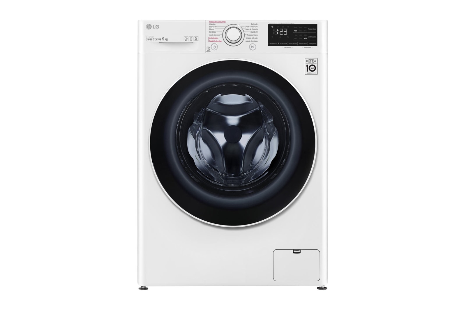 Vista frontal de Lavadora inteligente AI Direct Drive 9kg, 1400rpm, Clasificación B, Blanca, Serie 320 F4WV3209S0W