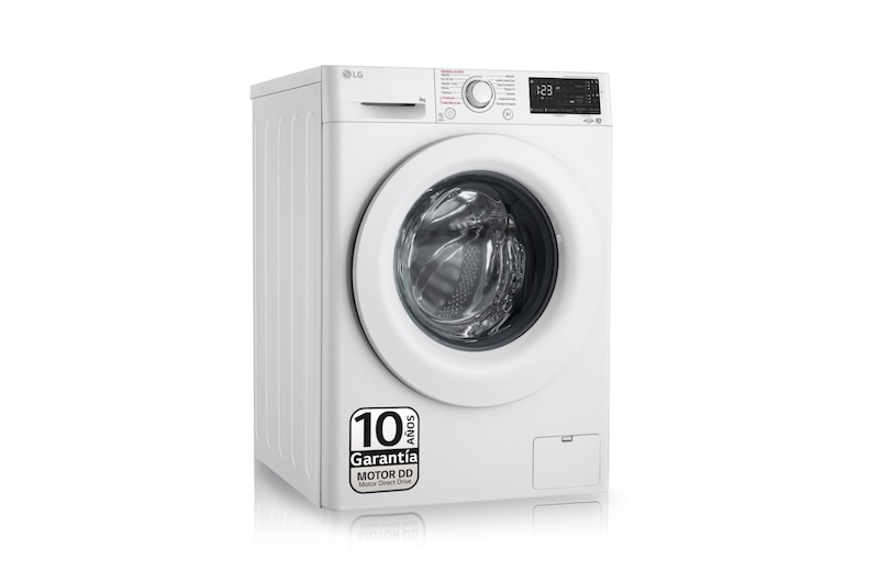 Vista frontal de Lavadora inteligente AI Direct Drive TM, con Vapor, autodosificación detergente, 9kg, 1400, Clasificación B Blanca, Serie 350 F4WV3509S3W